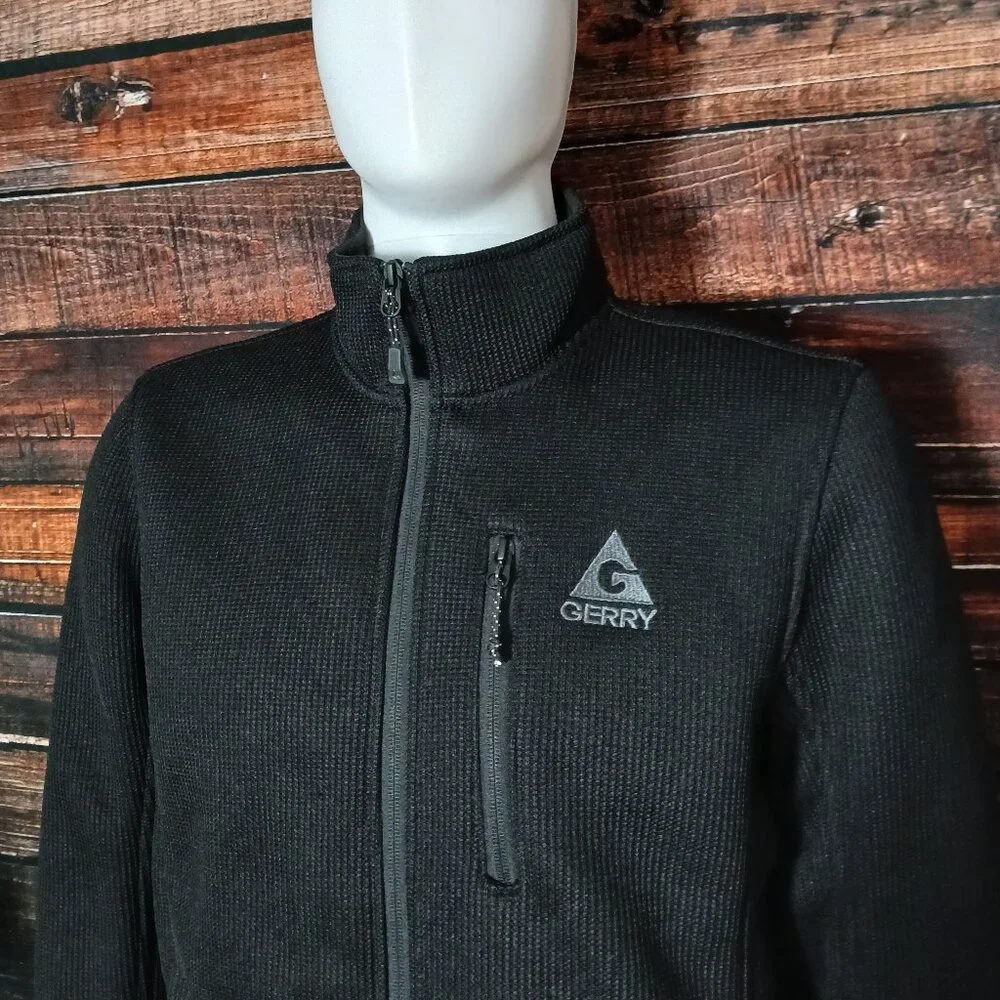 Gerry Jacket Mens M Black Fleece Lined Thick Knit Full Zip Zipped Pockets - Picture 4 of 11